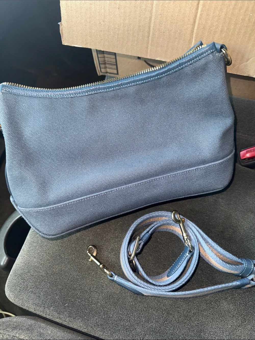 Coach Blue Canvas Crossbody with Stripe Strap - Gold Hardware